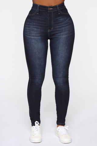 Swing My Way High Rise Skinny Jeans - Dark Denim