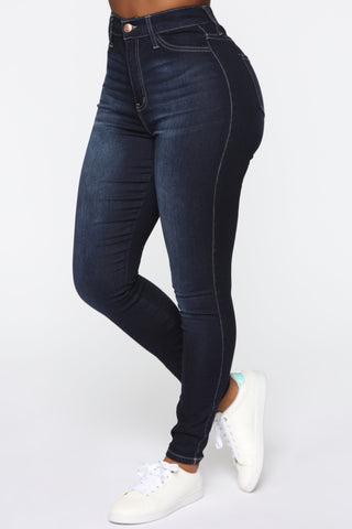 Swing My Way High Rise Skinny Jeans - Dark Denim