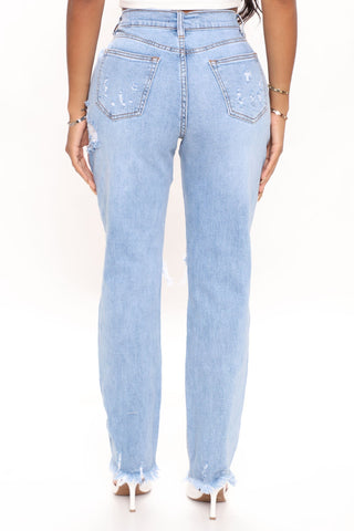 Whatever Is Clever Ripped 90's Boyfriend Jeans - Medium Blue Wash