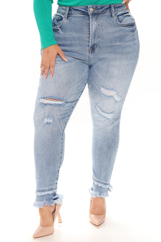 Sydney Sunshine Fray Hem Skinny Jeans - Medium Blue Wash