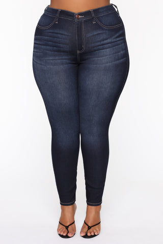Swing My Way High Rise Skinny Jeans - Dark Denim