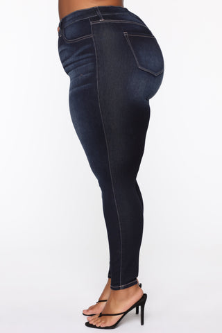 Swing My Way High Rise Skinny Jeans - Dark Denim