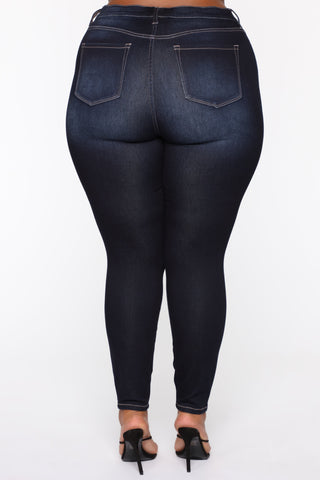 Swing My Way High Rise Skinny Jeans - Dark Denim