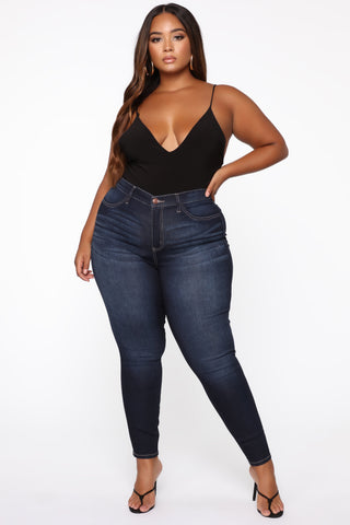 Swing My Way High Rise Skinny Jeans - Dark Denim