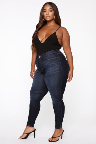 Swing My Way High Rise Skinny Jeans - Dark Denim