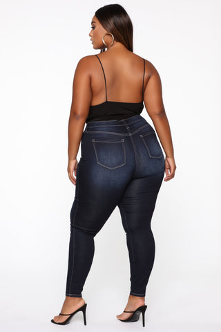 Swing My Way High Rise Skinny Jeans - Dark Denim