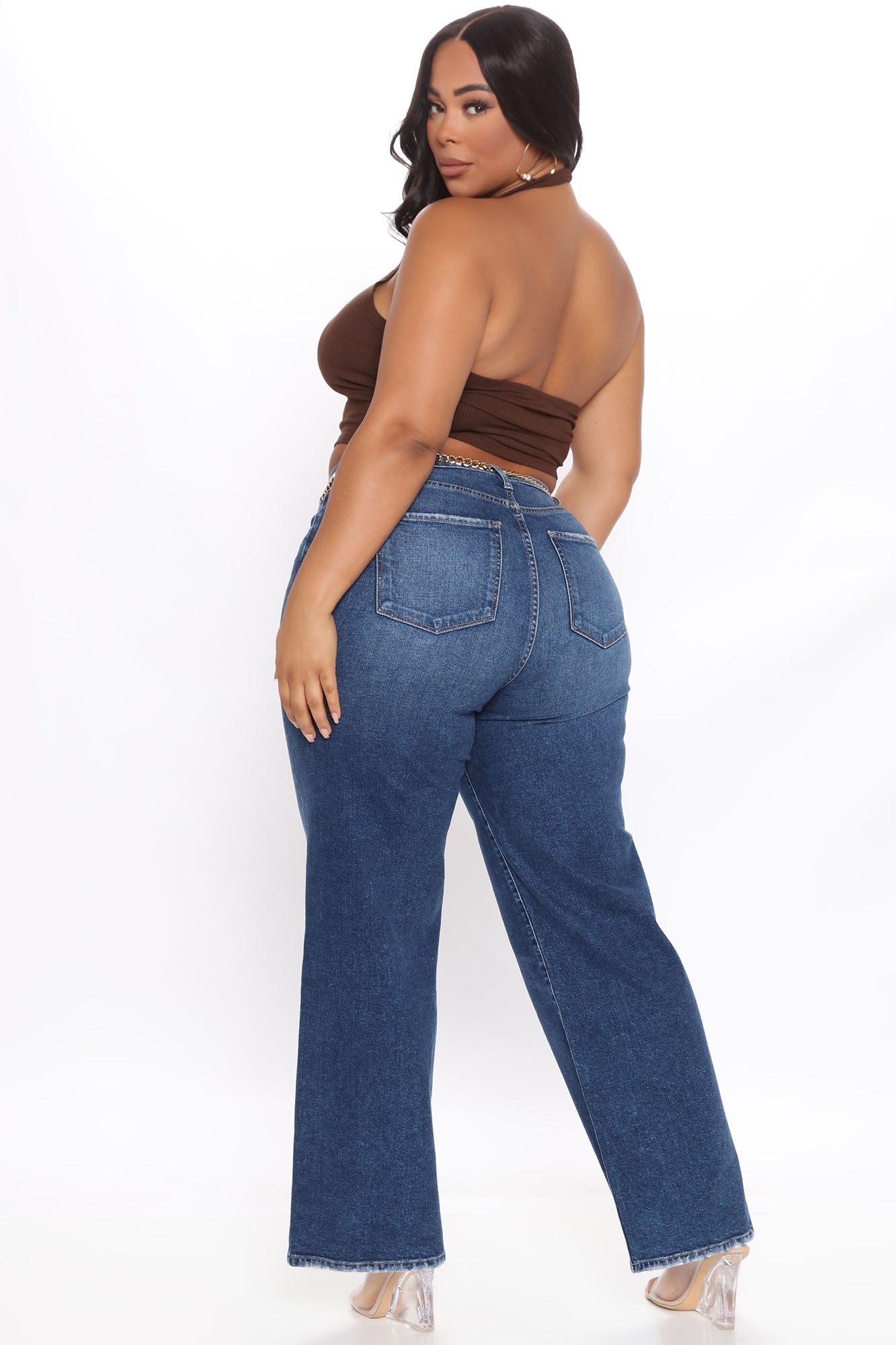 Straight From The Block Belted High Rise Jeans - Medium Blue Wash