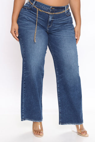 Straight From The Block Belted High Rise Jeans - Medium Blue Wash