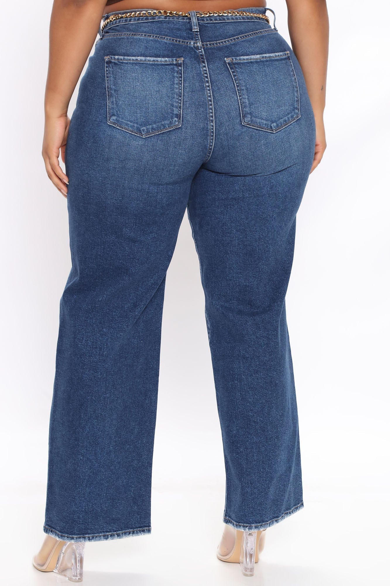 Straight From The Block Belted High Rise Jeans - Medium Blue Wash