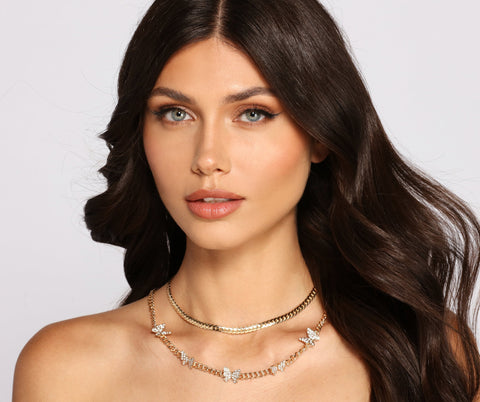 So Chic – Zweireihiges Choker-Halsband mit Schmetterlingskette