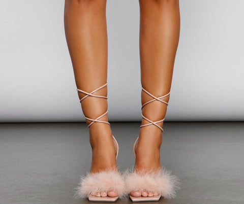 Glam Life Marabou Lace-Up Heels