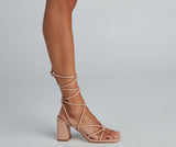 strappy faux leather block heels