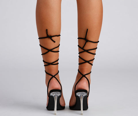 Clear Sign Lace-Up Lucite Heels