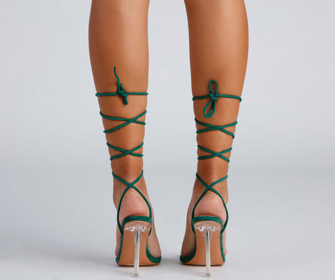 Clear Sign Lace-Up Lucite Heels