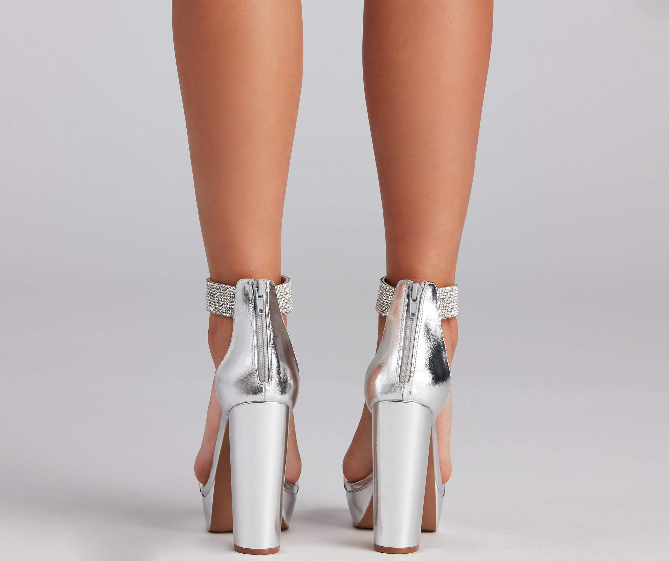 Miss Chic Rhinestone Ankle Platform Heels