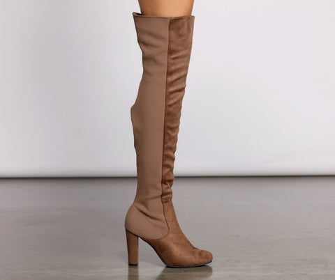 50 and 50 Thigh High Faux Suede and Knit Boots