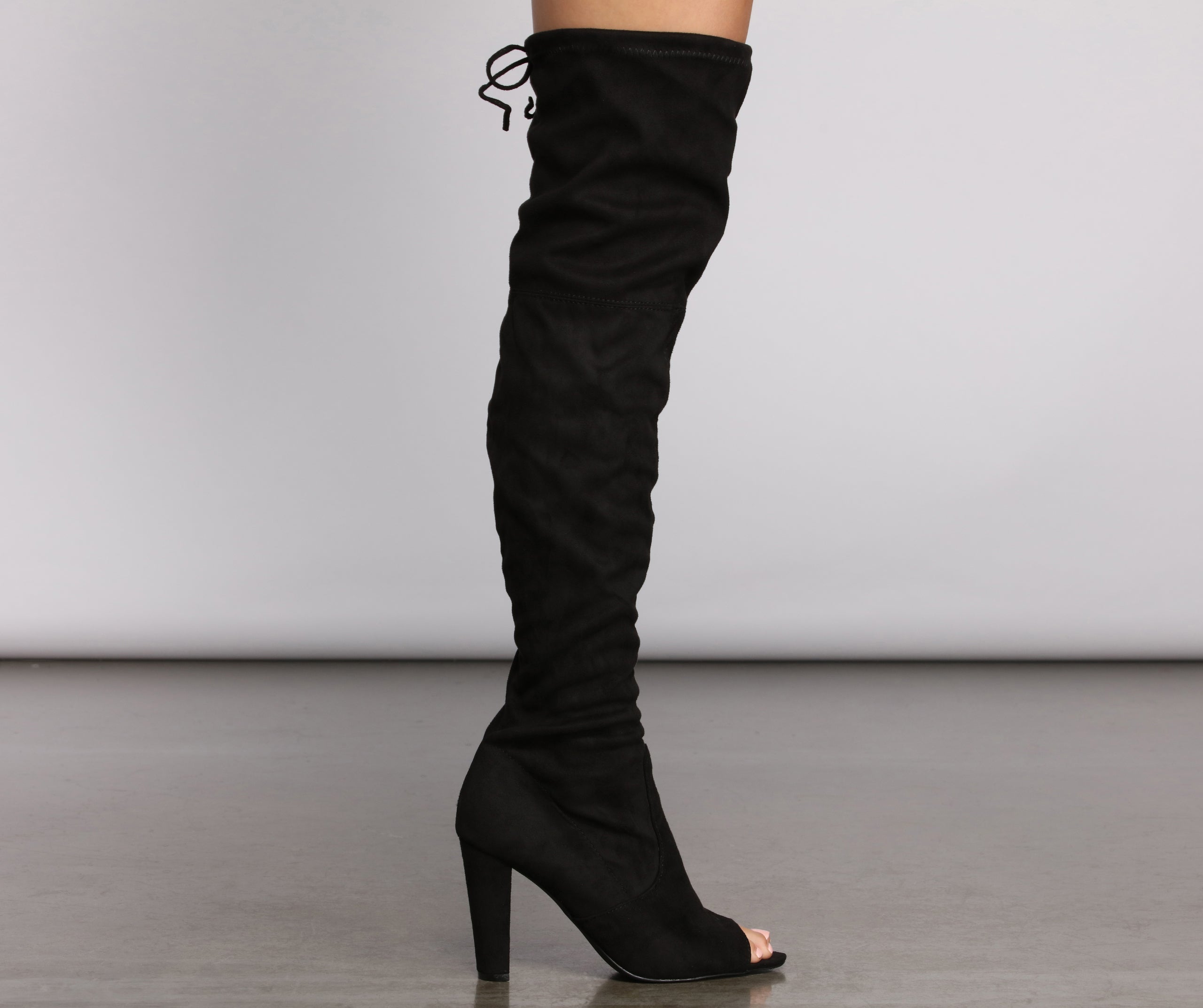 Over The Knee Open Toe Block Heeled Boots