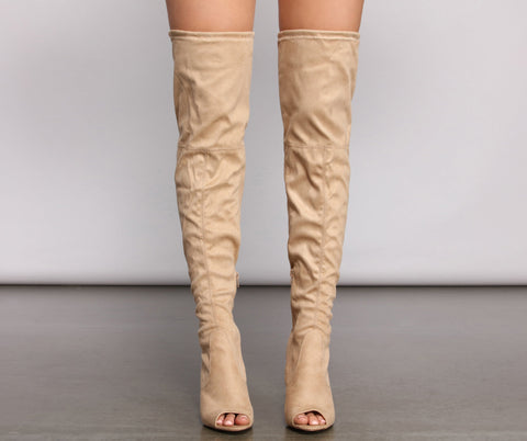 Over The Knee Open Toe Block Heeled Boots