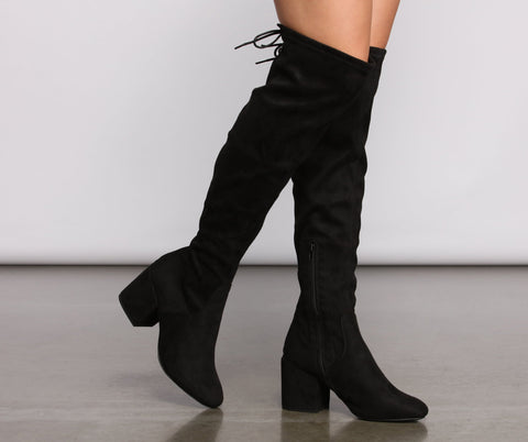 Over The Knee Tie Back Heeled Boots