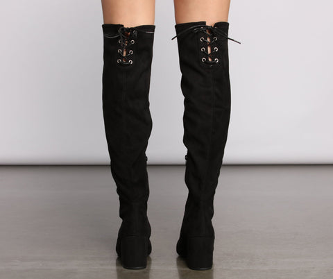 Over The Knee Tie Back Heeled Boots