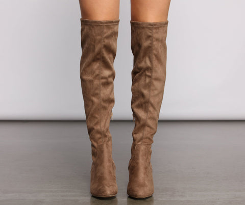 Over The Knee Tie Back Heeled Boots