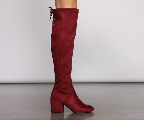 Over The Knee Tie Back Heeled Boots