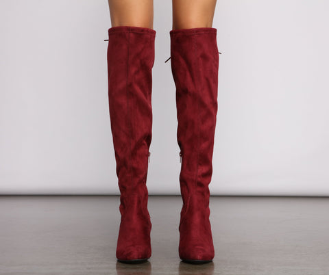 Over The Knee Tie Back Heeled Boots