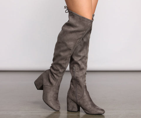 Over The Knee Tie Back Heeled Boots