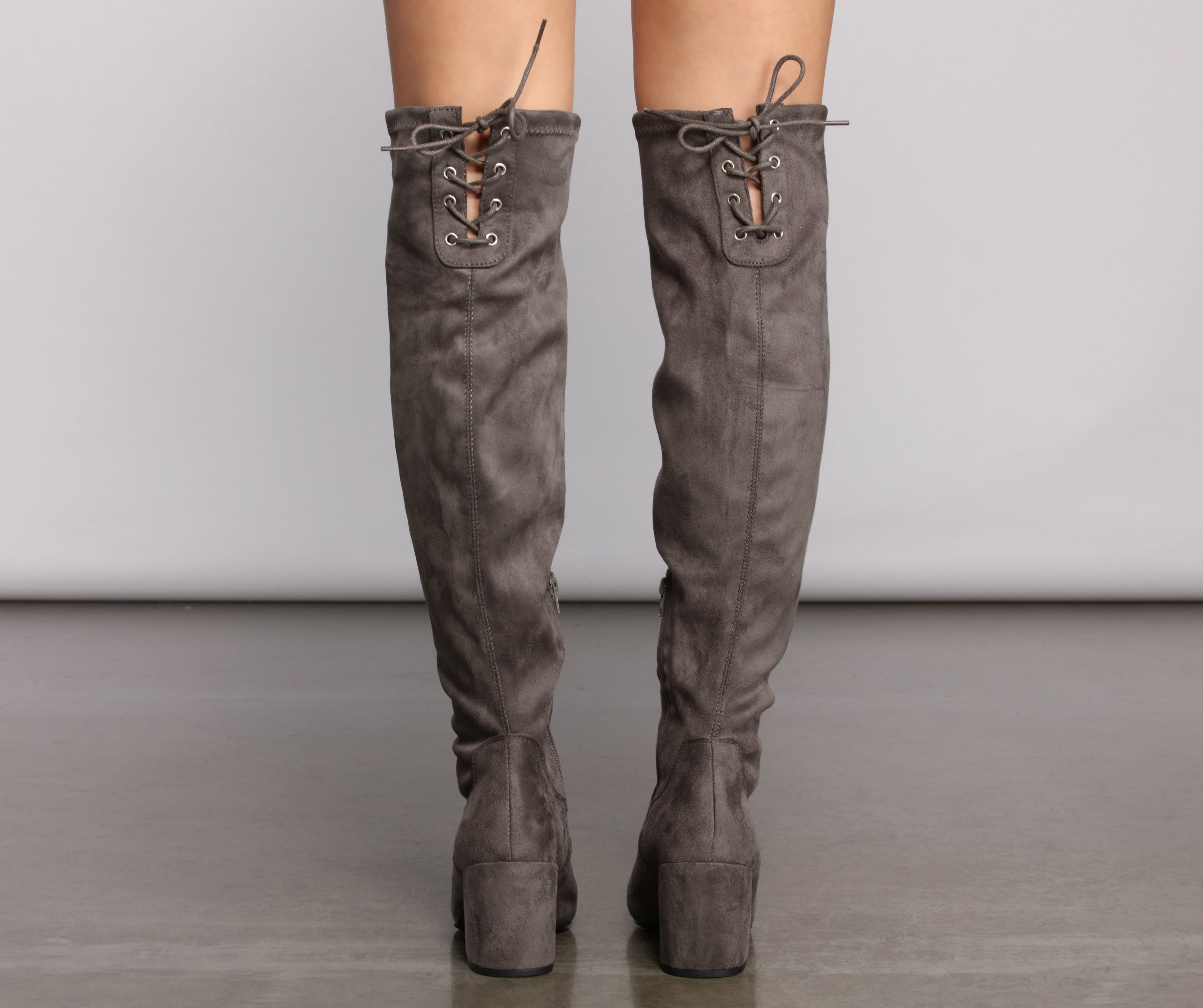 Over The Knee Tie Back Heeled Boots