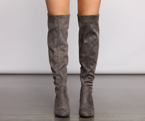 Over The Knee Tie Back Heeled Boots