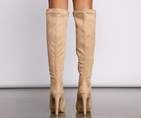 Faux Suede Over The Knee Stiletto Boots