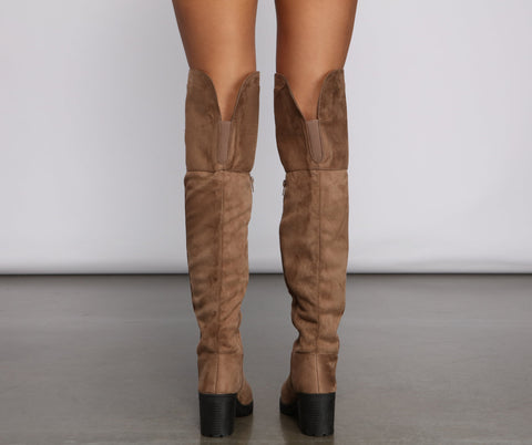 Faux Suede Over The Knee Lug Sole Boots