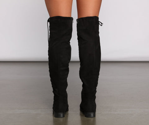 Faux Suede Lace-Up Over-The-Knee Boots