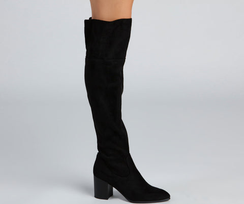 High Fashion Faux Suede Stacked Heel Boots