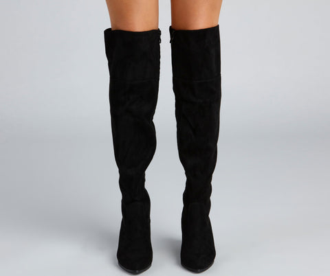 High Fashion Faux Suede Stacked Heel Boots