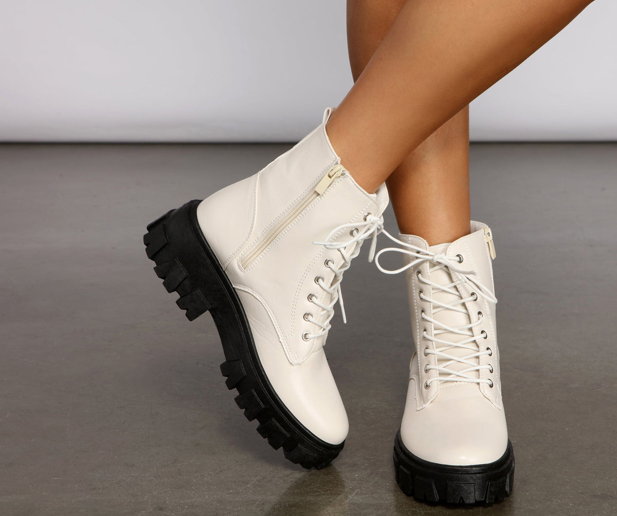 Glamour Rebel Faux Leather Lug Booties