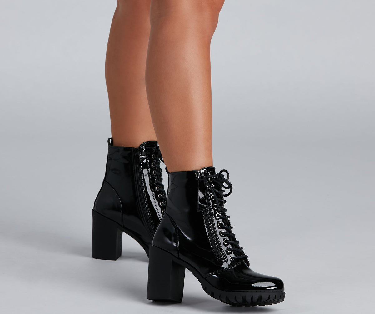 Stylin' In Lug Patent Leather Boots