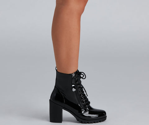 Stylin' In Lug Patent Leather Boots