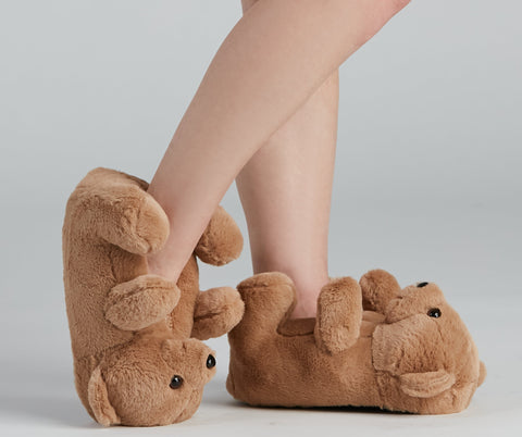 Adorable Teddy Bear Plush Slippers