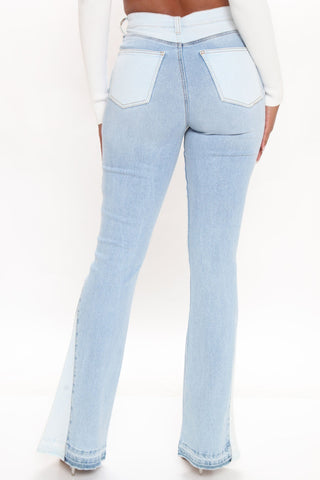 Skyline Stretch Colorblock Flare Jeans - Medium Blue Wash