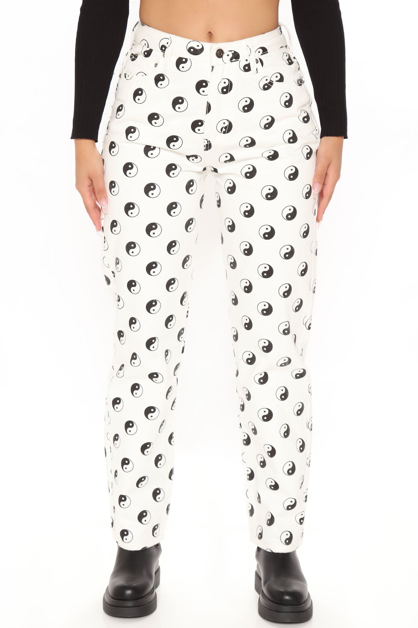 Yin Yang High Rise Straight Leg Jeans - White/combo