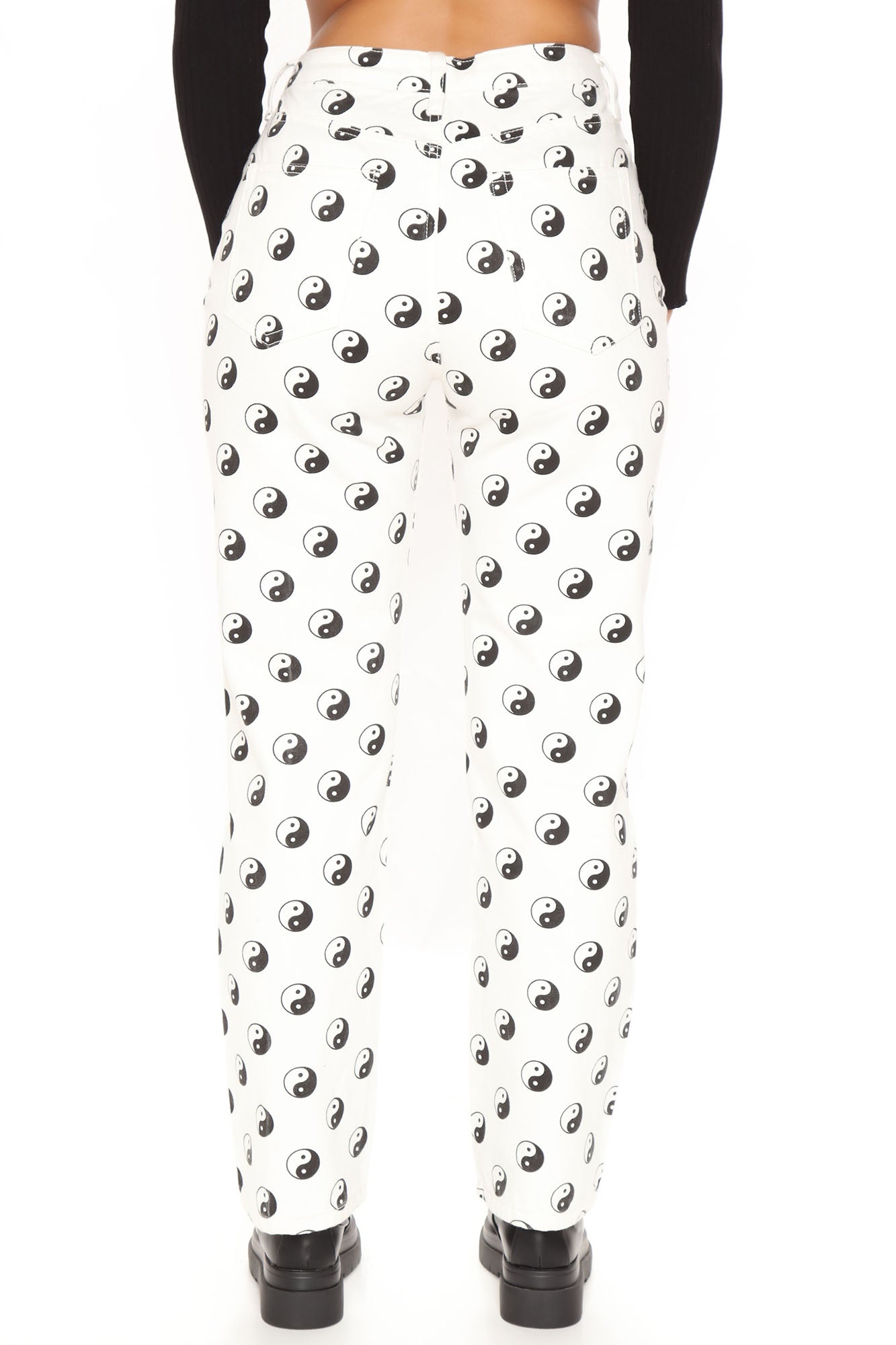 Yin Yang High Rise Straight Leg Jeans - White/combo