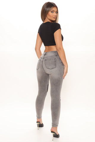 Stay In Line Mid Rise Skinny Jeans - Grey/Black
