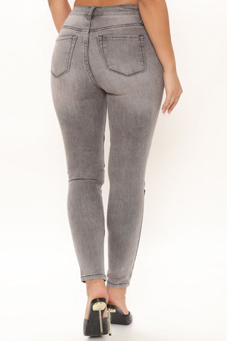 Stay In Line Mid Rise Skinny Jeans - Grey/Black