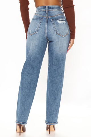 Still Got It Straight Leg Jeans - Medium Blue Wash