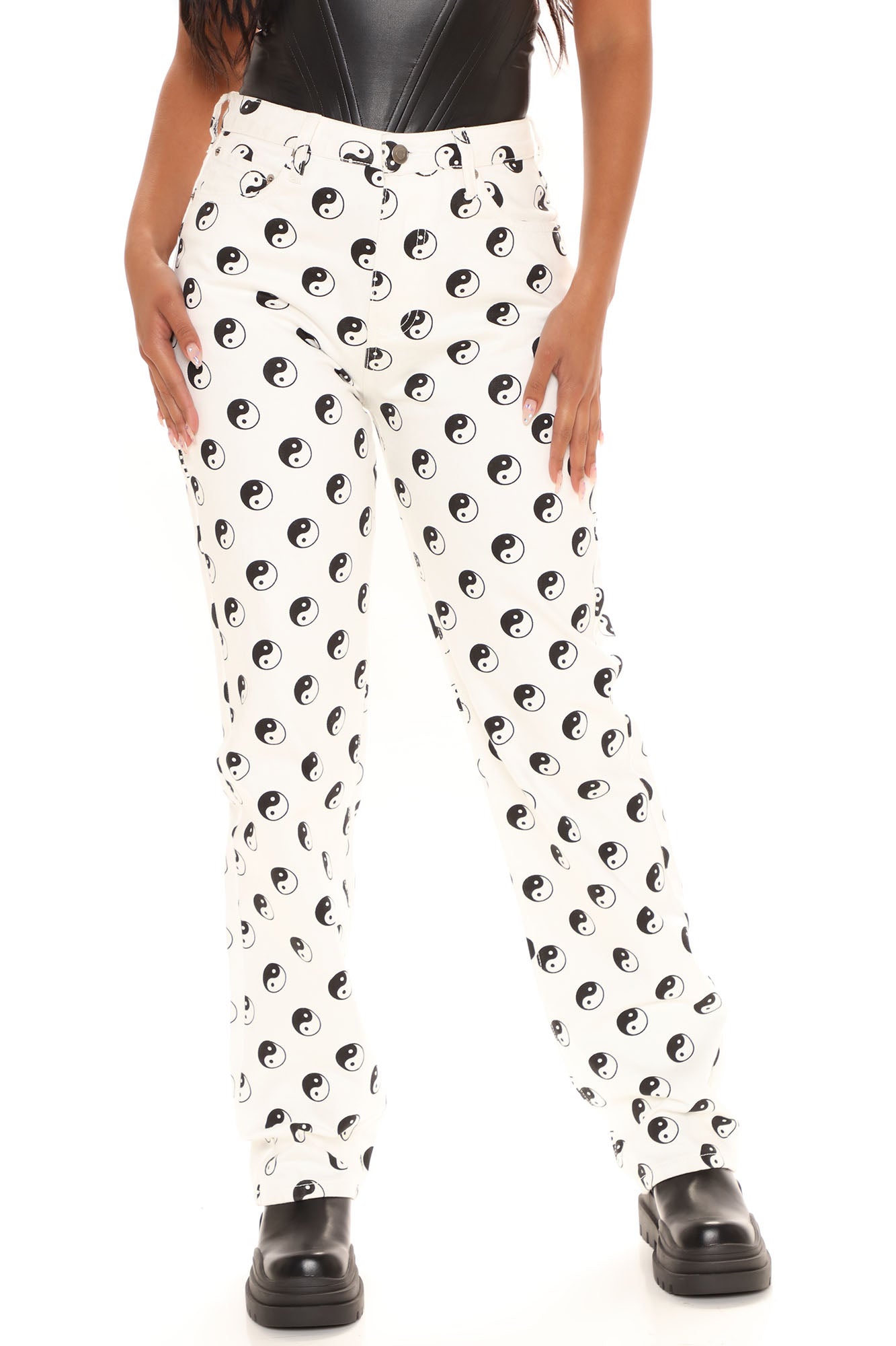 Tall Yin Yang High Rise Straight Leg Jeans - White/combo