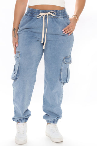 Take A Break Relaxed Denim Joggers - Medium Blue Wash