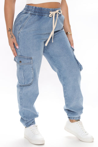 Take A Break Relaxed Denim Joggers - Medium Blue Wash