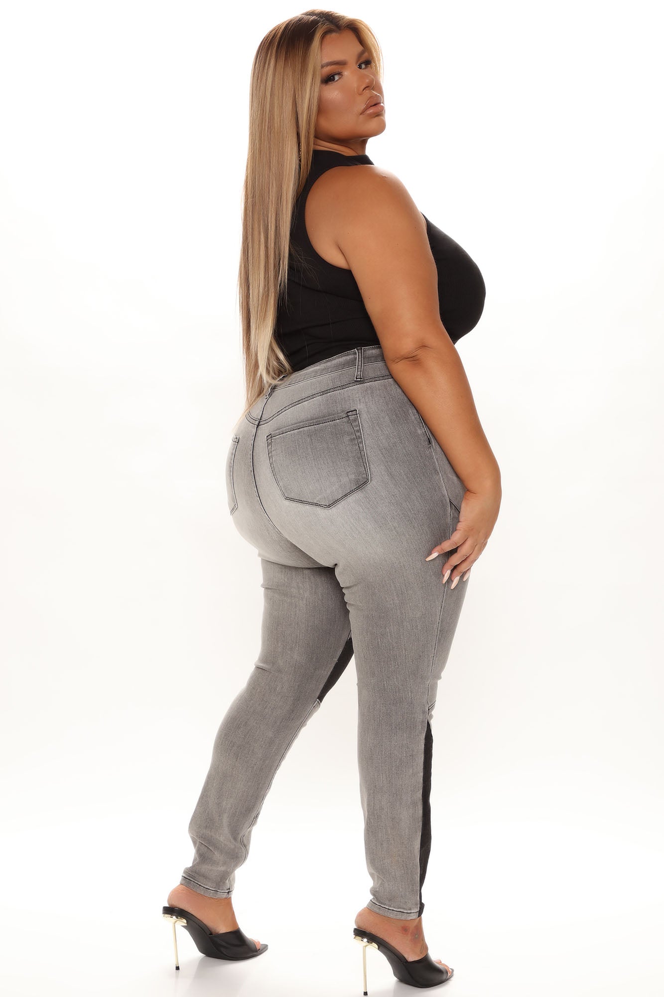 Stay In Line Mid Rise Skinny Jeans - Grey/Black