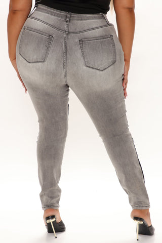 Stay In Line Mid Rise Skinny Jeans - Grey/Black